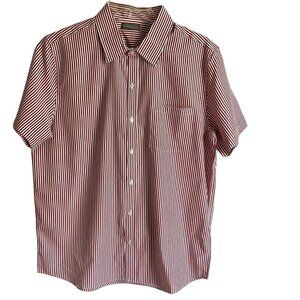 Geoffrey Beene Red White Striped Short Sleeve Button Down Shirt Men's Large